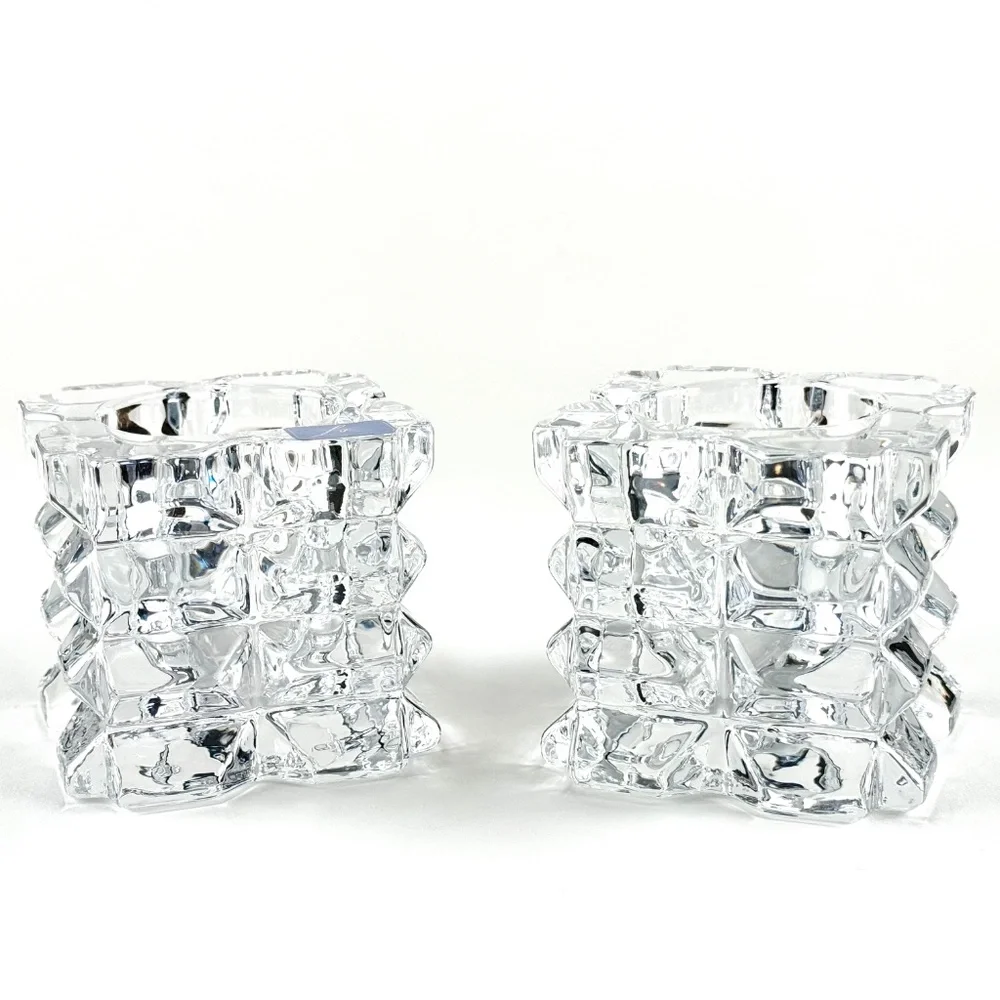 Pair of square glass votive candle holders. 3